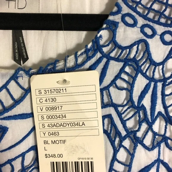 Anthropologie HD in Paris Maxi Dress White with Embroidered Blue Flowers - L - Picture 12 of 12